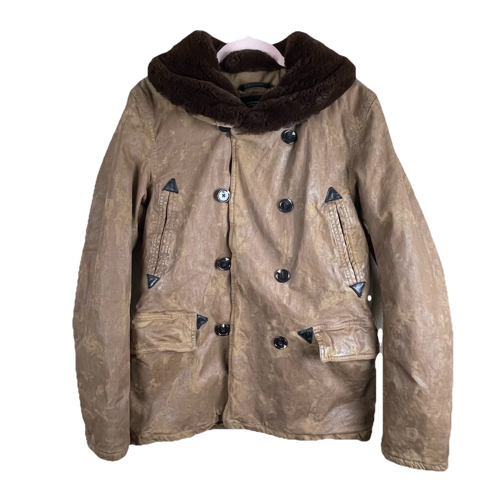 Scotch &‎ Soda Amsterdam Couture Waxed Coat Blanket Lined Shearling Collar S